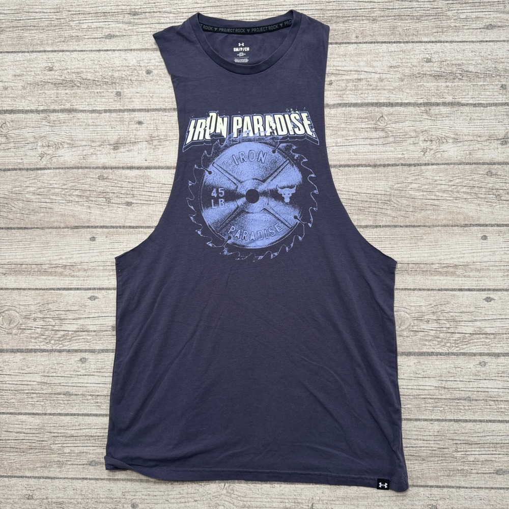 Under Armour Tank Top Men's Small Blue Loose Iron Paradise Project Rock Athletic
